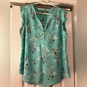 New York & Company Floral Button-Front Blouse - Aqua